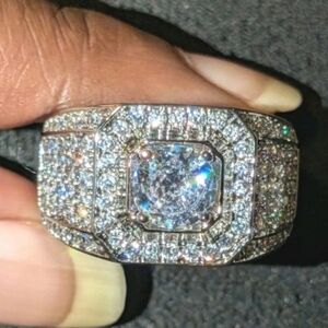 Mens Wedding Ring 5ct Round Lab-Created Diamond White 925 Sterling silver